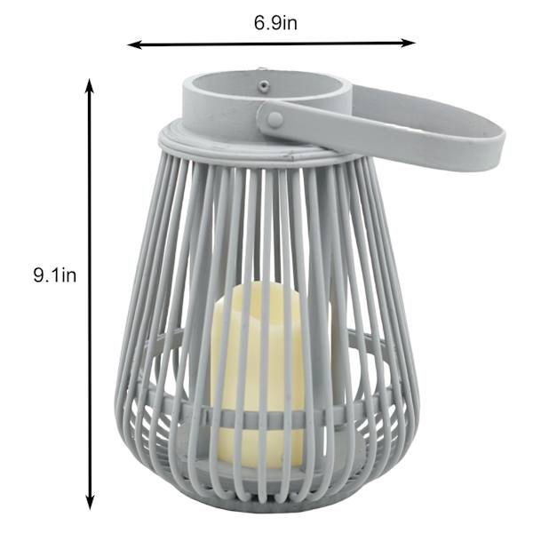 Grey LED Rattan Lantern, 7x9
