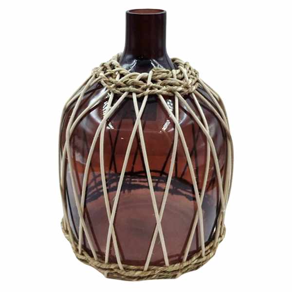 Tracey Boyd Brown Wicker Wrapped Glass Vase, 9.7"