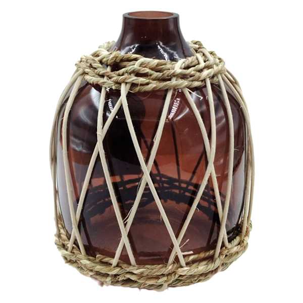 Tracey Boyd Brown Wicker Wrapped Glass Vase, 6.7"