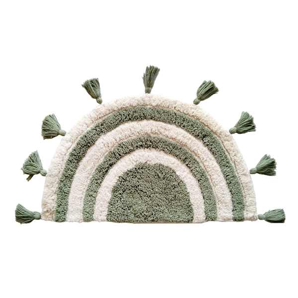 Sage Serenity Half Moon High-Low Sage Bath Rug with Tassels, 14x24