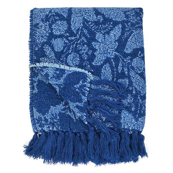 Providence Blue Floral Woven Throw Blanket, 50x60
