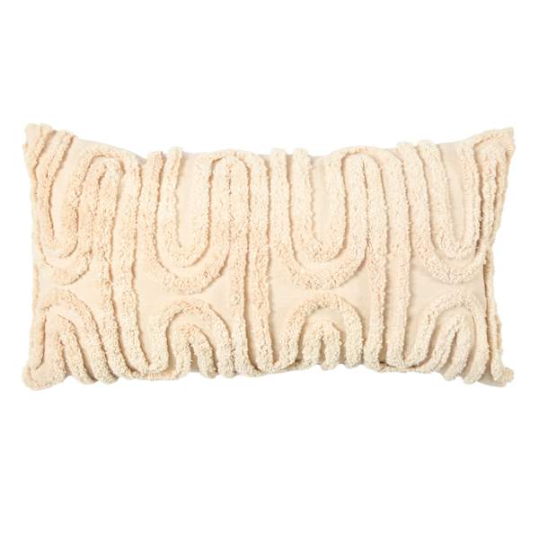 Beige Tufted Wave Throw Pillow, 14x26