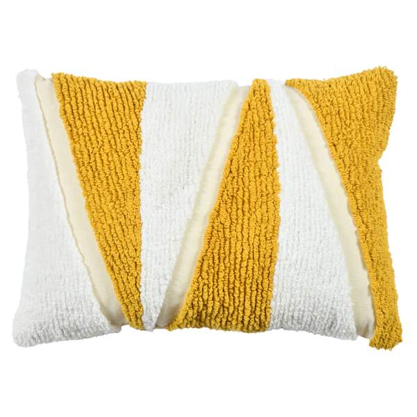 Beige & Yellow Tufted Cotton Throw Pillow, 14x20