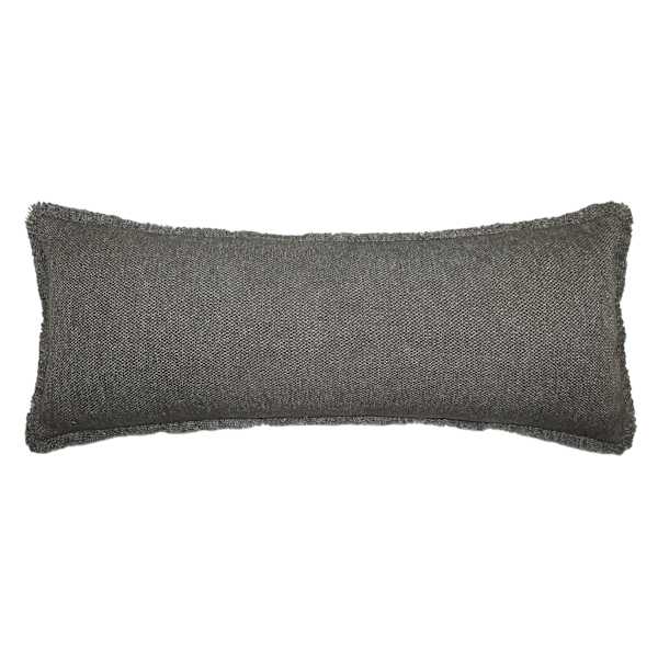Found & Fable Solid Dark Grey Woven Throw Pillow with Fringe, 14x36