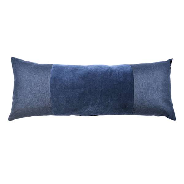 Crosby St. Navy Cotton Slub & Velvet Throw Pillow, 14x36