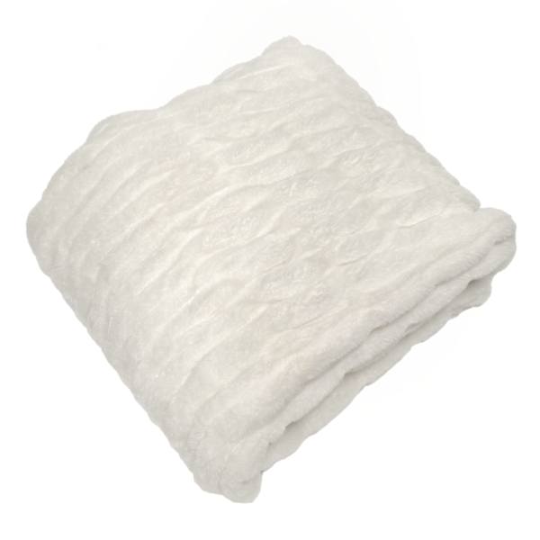 Beige Ruched Faux Fur Throw Blanket, 50x60