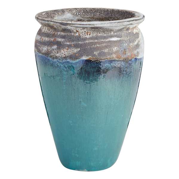 Acadia White & Aqua Outdoor Planter, Medium