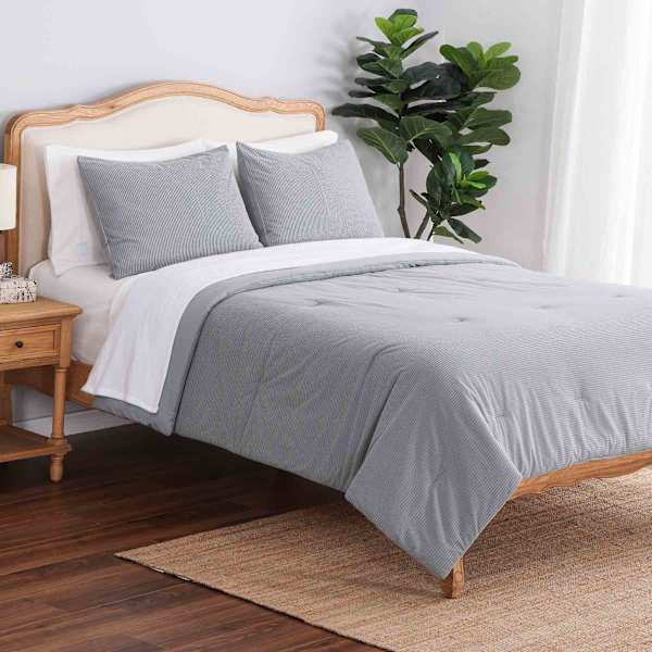 3-Piece Grey Plush Grid Comforter Set, Full/Queen