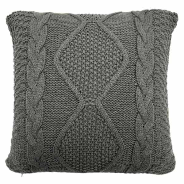 Honeybloom Dark Grey Knitted Throw Pillow, 18"