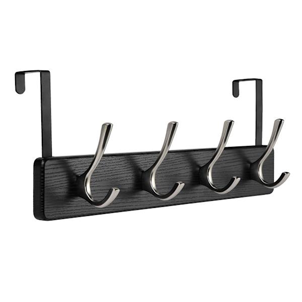 4-Hook Brushed Nickel Over the Door, Black