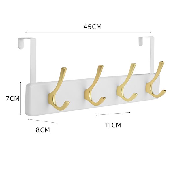 4-Hook Brushed Over the Door, Gold & White
