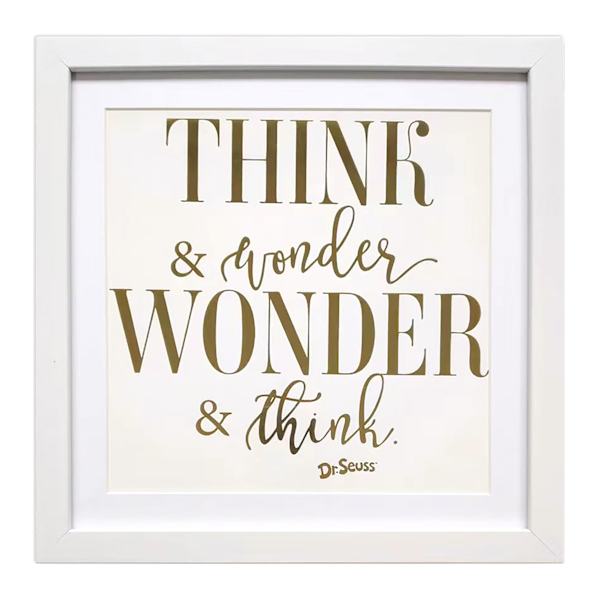Dr. Seuss Glass Framed Foil Think & Wonder, Wonder & Think Wall Sign, 12"