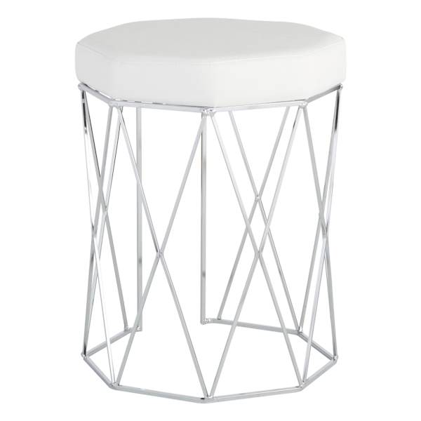 Prisma Chrome Wire Vanity Stool & Padded White Faux Leather Seat