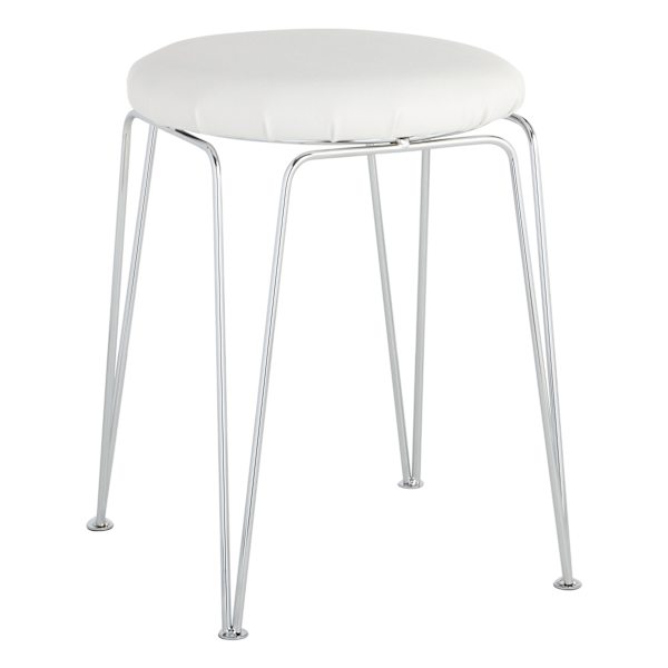 Penna Vanity Stool, Chrome & White