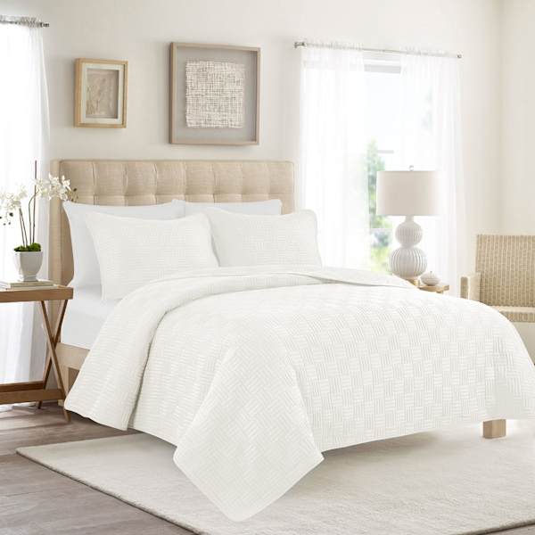 Crosby St. 3-Piece White Washed Microfiber Quilt Set, Full/Queen