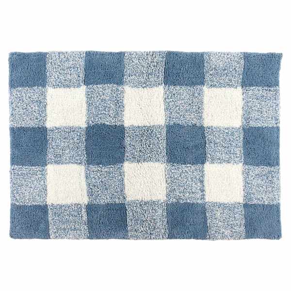 Blue Buffalo Check Tufted Cotton Bath Rug, 20x30