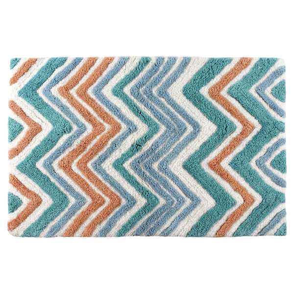 Aqua Chevron Tufted Bath Rug, 20x30