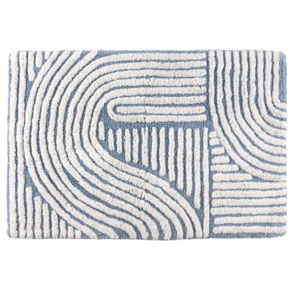 Blue Tufted Swirl Cotton Bath Rug, 20x30