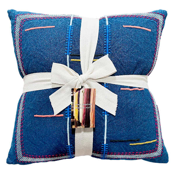 2-Pack Navy Blue Southwestern Embroidered Throw Pillows, 20"