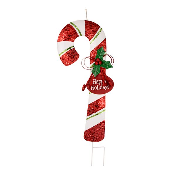Homespun Holiday Glittered Candy Cane Yard Stake, 36"