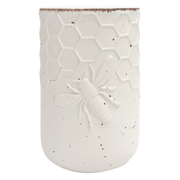 Honeybloom White Honeybee Ceramic Tumbler, 4.5"