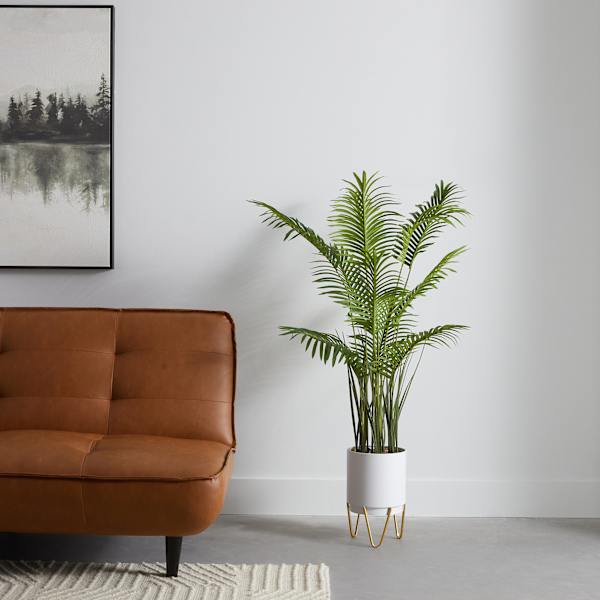 Potted Palm with White Stand, 55"