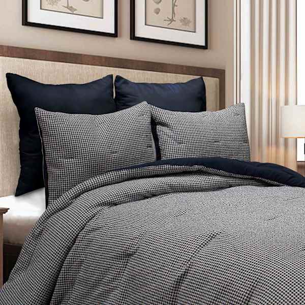 Crosby St. 3-Piece Navy Houndstooth Cotton Comforter Set, King