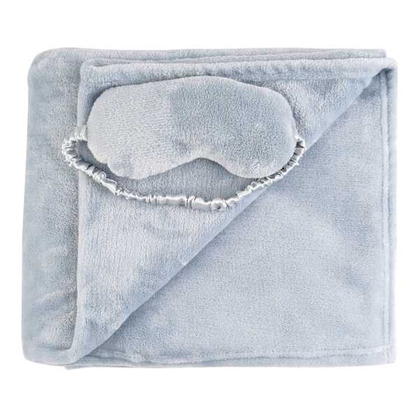 Honeybloom Blue Micro Plush Throw Blanket & Eye Mask Sleeper Set, 50x60
