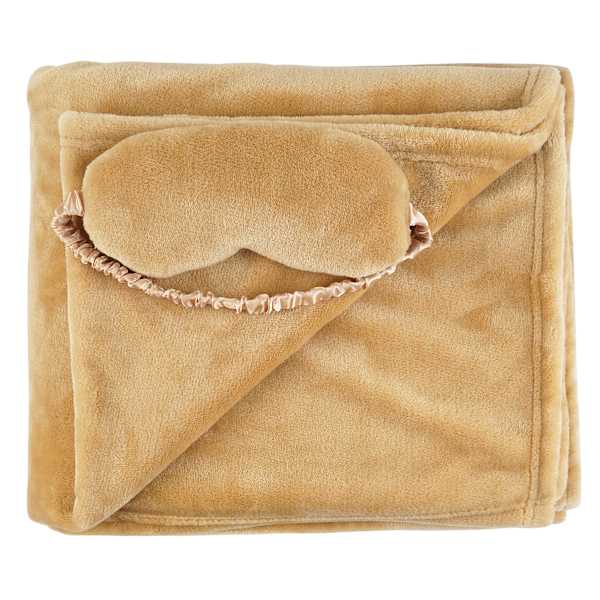 Honeybloom Brown Micro Plush Throw Blanket & Eye Mask Sleeper Set, 50x60