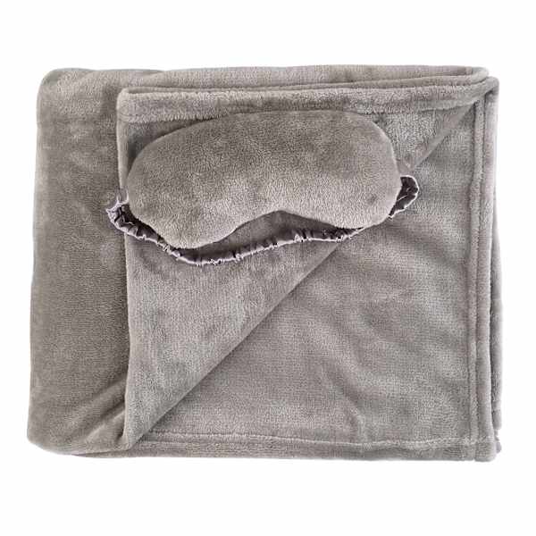 Honeybloom Dark Grey Micro Plush Throw Blanket & Eye Mask Sleeper Set, 50x60