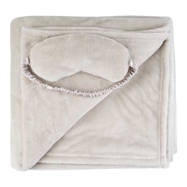 Honeybloom Light Grey Micro Plush Throw Blanket & Eye Mask Sleeper Set, 50x60