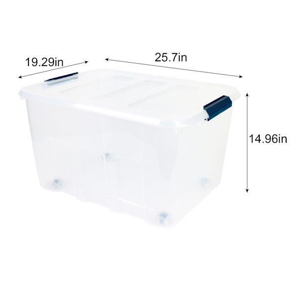 Clear Storage Tote with Navy Handles, 90l