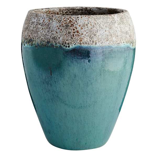 Acadia White & Aqua Ceramic Urn Outdoor Planter, Extra Large