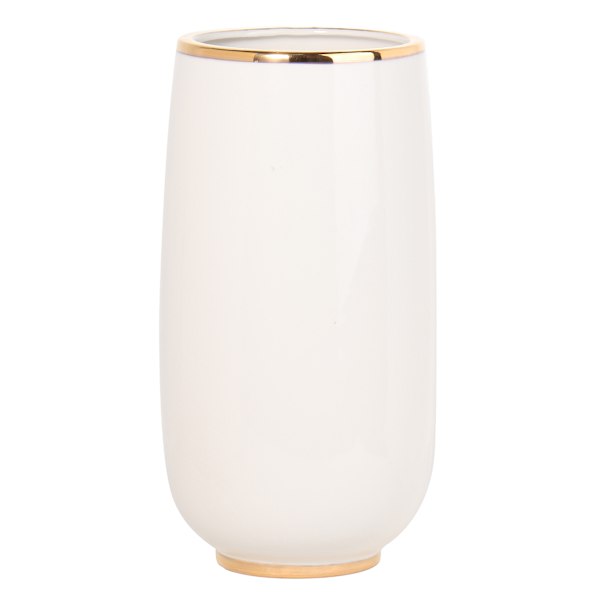 White & Gold Electroplated Ceramic Vase, 9"