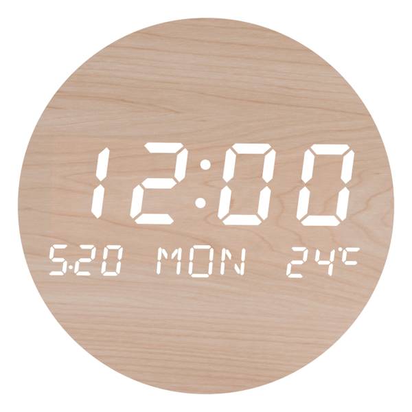 Digital Wooden Round LED Wall Clock, 8"