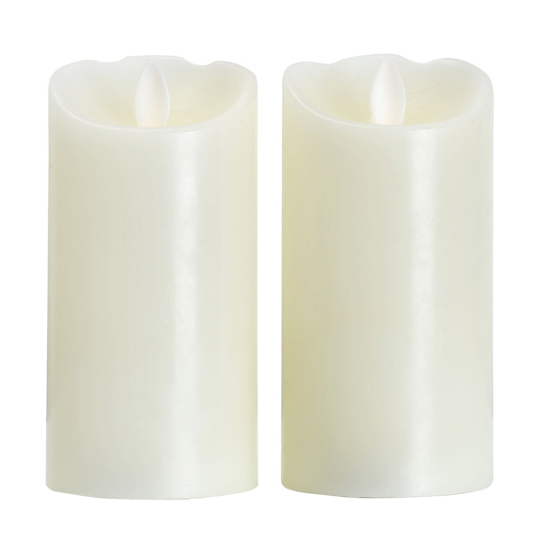 2-Pack White Realistic LED Pillar Candles, 3x6