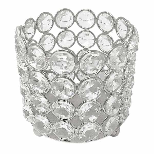 Silver Round Crystal Votive Candle Holder, 3"