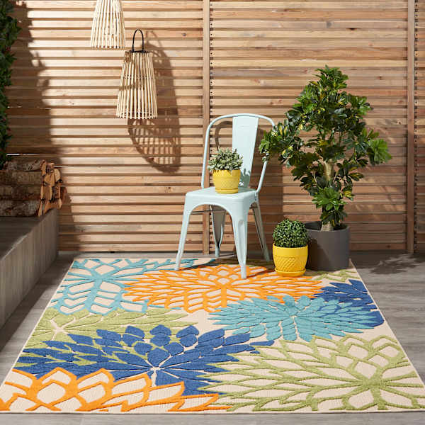 Multicolor Aloha Floral Outdoor Area Rug, 5X8 | At Home
