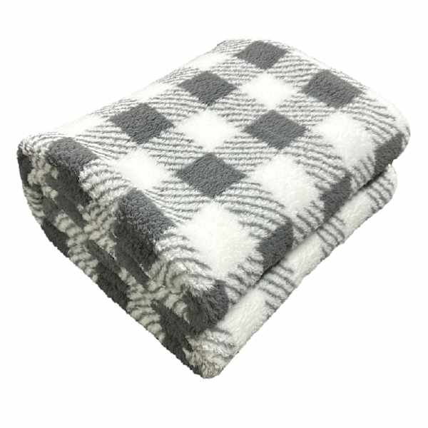 Grey Buffalo Plaid Sherpa Throw Blanket, 50x60