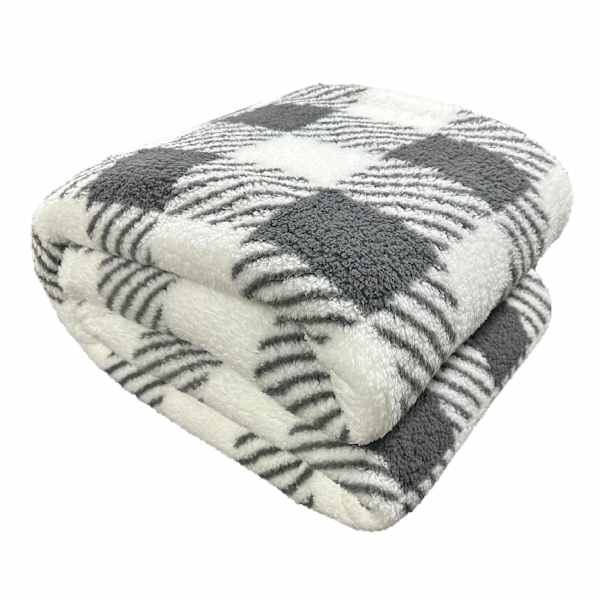 Grey Buffalo Plaid Sherpa Bed Blanket, Twin/Twin XL