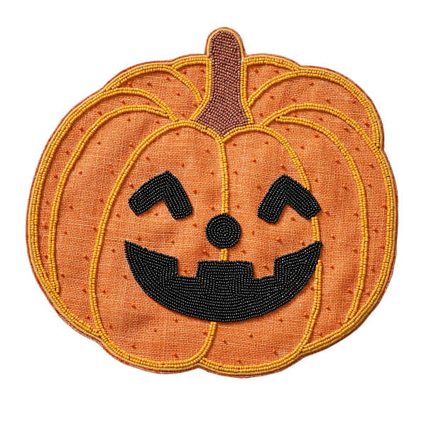Semi-Beaded Jack-o'-Lantern Pumpkin Placemat, 15x14