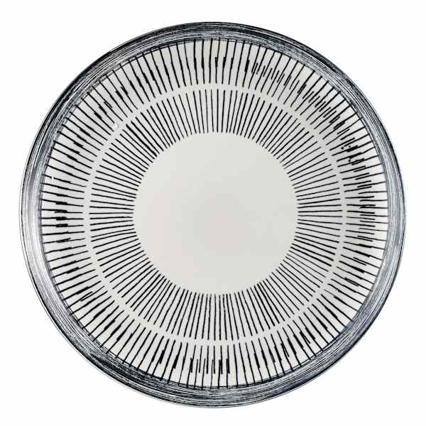 Matte Black Striped Round Stoneware Platter
