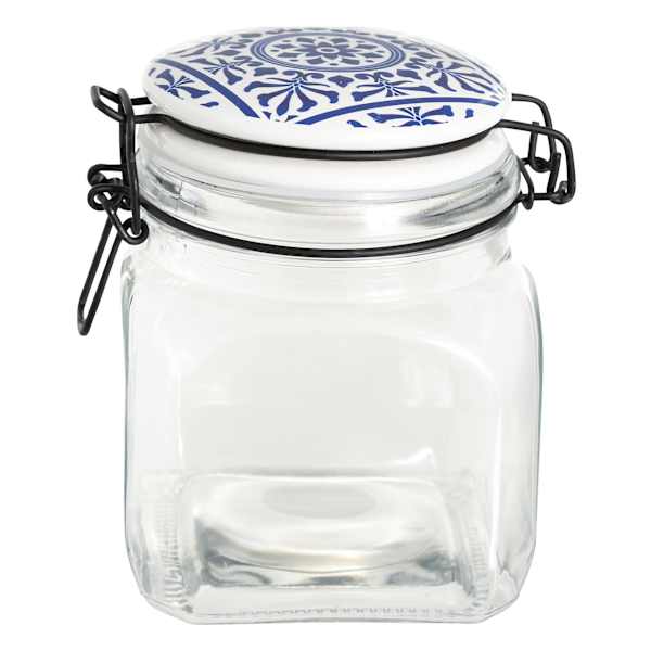 Blue & White Tile Top Canister, Large