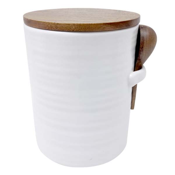 Honeybloom Ceramic Canister with Wooden Lid & Spoon, Large