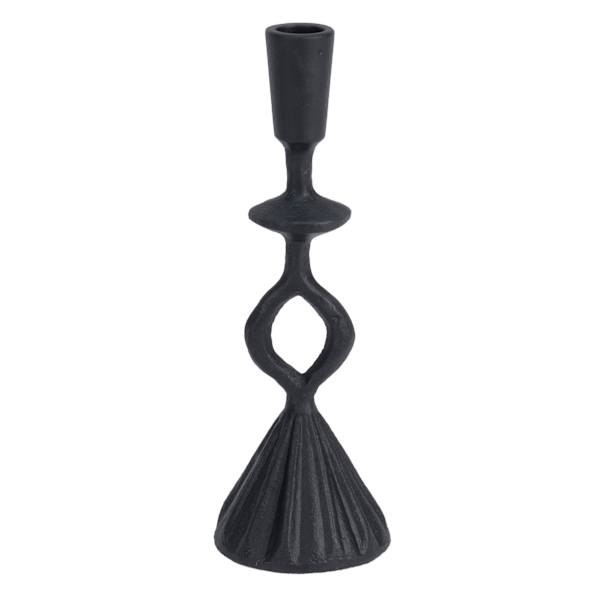 Black Patterned Stem Metal Taper Candle Holder, 10"