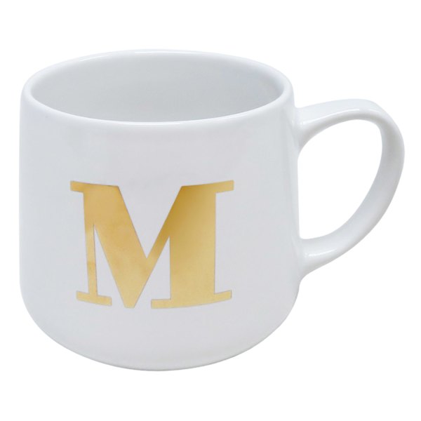 White & Gold Monogram Mug, M