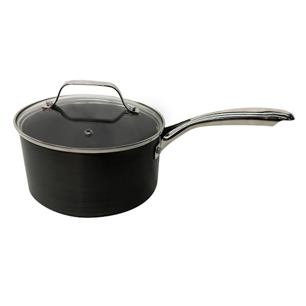 Black Hard-Anodized Sauce Pan with Lid, 2.46qt