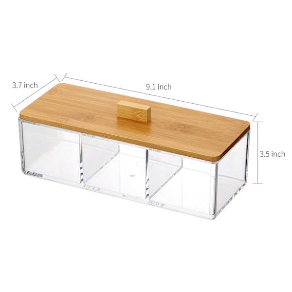 3-Section Clear Cosmetic Organizer with Bamboo Lid