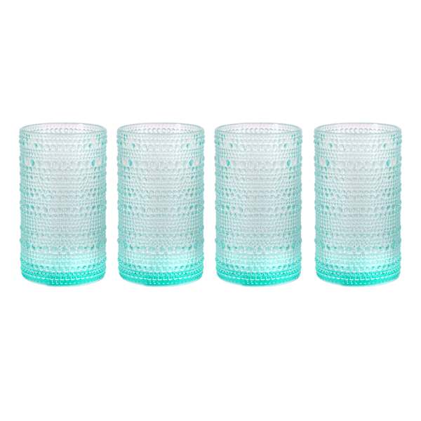 Set of 4 Cyan Blue Spectra Highball Glasses, 15oz