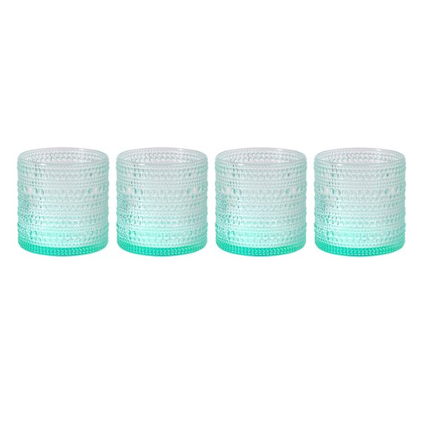 Set of 4 Cyan Blue Spectra Double Old Fashioned Glasses, 13oz